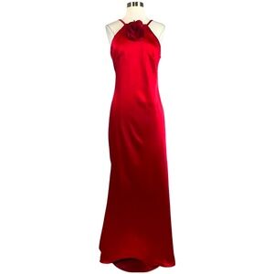 AQUA Women's Formal Dress Size 8 Red Satin Backless Slip Sleeveless Evening Gown